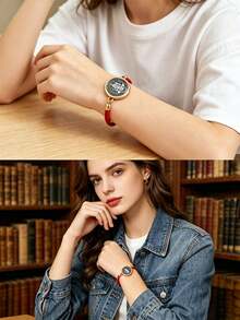 1pc Adjustable Red Cord St. Benedict Cross Pendant Bracelet, Gift For Women - Yellow Gold - View 9