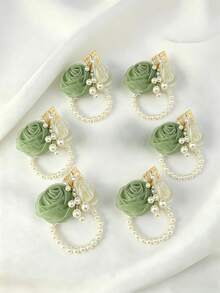 1pc/2pcs/6pcs Green Rose With Lace, Small Flowers, Beads And Gold Leaves High-End Corsage And Wrist Flower For Groom, Bride, Groomsman, Bridesmaid Wedding, Engagement, Party, Banquet, Anniversary, Event - Multicolor - View 5