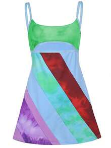 Rainbow Tie-Dye Bodycon Mini Dress for Women Composite Fabric with Medium Stretch, Cut-Out Detail Camisole Cosplay Dress. - Verde - Ver 5