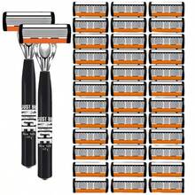 2pcs Black NICE Handle 36pcs Replacement Blades 6-Layer Manual Shaving Set | Men's Manual Shaving Set With 6-Layer Stainless Steel Blades And Aloe Vera Lubricating Strip | Reusable, Smooth Comfortable Clean Shave, Easy To Rinse And Clean - A - View 14