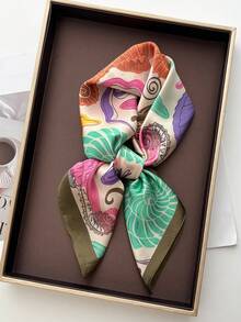 1pc Women's Solid Color Printed Square Bandana Silk Scarf Headwrap Tie Scarf For Daily Use - Multicolor - View 1