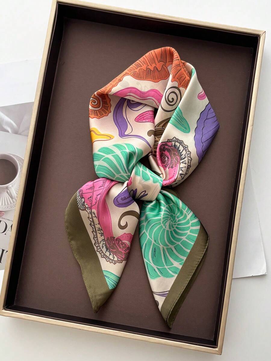 1pc Women's Solid Color Printed Square Bandana Silk Scarf Headwrap Tie Scarf For Daily Use - Multicolor - View 1