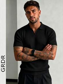GRDR Men's Casual Solid Color Short Sleeve Knit Top, Spring/Summer - Black and White - View 3