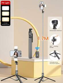 New 170cm Bluetooth Remote Magnetic Selfie Stick, Extendable, 360° Rotating, Anti-Shake, Foldable Into Portable Tripod Selfie Stick With Phone Holder, Suitable For Video Recording And Life Documentation. Stable Shooting, Suitable For Live Streaming, Comes With Remote Control, Suitable For Summer Vacation, Travel, Convenient To Carry, Also A Great Gift Choice - A - View 2