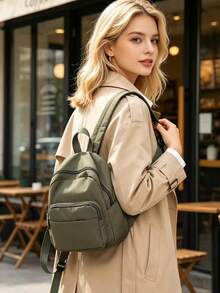 Mochila mini de nylon ligera para mujer, mochila pequeña casual con múltiples compartimentos, mochila versátil para ir al trabajo y viajar, estilo universitario para computadora - Verde - Ver 3