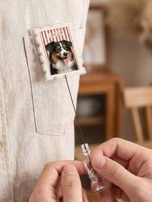 Personalized Pet Badge Clip, Custom Cat Dog Photo Stamp Acrylic Retractable ID Clip, Pet Owner Office Portrait Name Clip Accessories - Multicolor - View 3