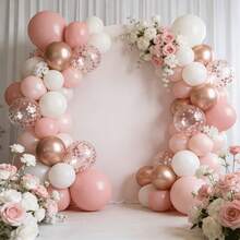30pcs Rose Gold Vintage Pink Balloons | Pink And White Balloon Combination With Metallic Rose Gold Confetti Balloons, Suitable For Girls, Women's Birthday, Bohemian Style Wedding, Coming Of Age, Engagement, Gender Reveal Party, Princess Party, Graduation Ceremony - Multicolor - View 8