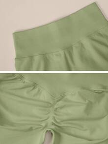 TimeOff Women's 1pc Solid Color High Waist Ribbed Waistband Ruched Back Athletic Shorts - Army Green - View 5