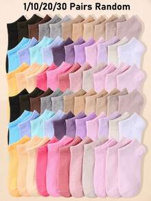 1/10/20/30 Pairs Random Color Short Socks, Solid Color Design, Unisex All-Match Versatile Socks For Boys And Girls, Essential For Students' Daily Wear In Summer - Multicolor - View 2