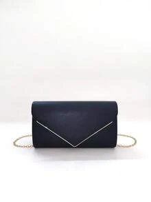 LJDCRFT Tas Malam Model Amplop yang Elegan dan Minimalis dengan Dekorasi Trim Logam, Aksesori Bergaya untuk Pernikahan, Prom, dan Pesta. - Hitam - View 1