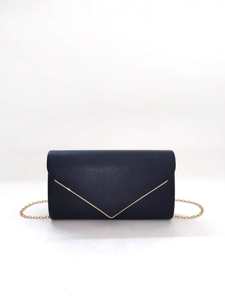 LJDCRFT Tas Malam Model Amplop yang Elegan dan Minimalis dengan Dekorasi Trim Logam, Aksesori Bergaya untuk Pernikahan, Prom, dan Pesta. - Hitam - View 1