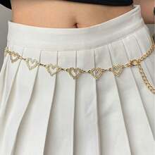 Sweet Cool Hollow Heart Chain Waist Belt, Adjustable Thin Waist Belt, Unique Accessory, Suitable For Punk Street Style, Pairs With Crop Tops - Gold - View 2