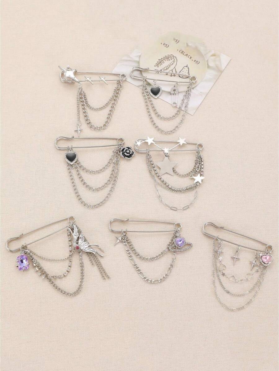 A Star Inlaid With Heart Rhinestones Flower Cross Butterfly Cold Style Brooch Suitable For Daily Gatherings Parties Festival Decoration Wear - Multicolor - View 1