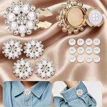 17pcs Unisex Shirt Button Covers, Includes 12 White Sewing Buttons, Detachable Pearl Button Pins For Shirt, Hat And Other Clothing Decoration - Multicolor - View 9