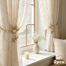 2pcs Luxury Pearl Floral Curtain Tiebacks, 3D Flower Bedroom Living Room Soft Decor Curtain Tie, Window Decoration - Alloy - View 19