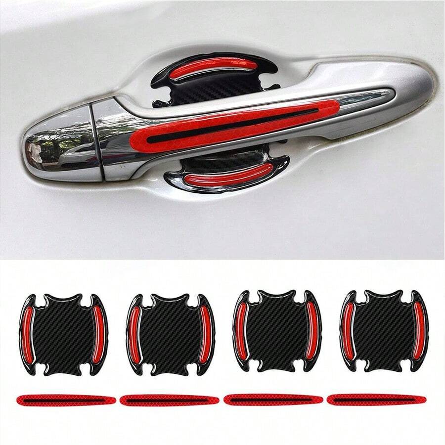 1 Set 8pcs Red Car Door Handle Reflective Stickers - A - View 1