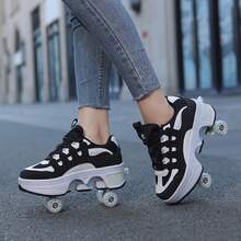 Men's One-Click Retractable Heel Roller Skates, Convenient To Carry, Walkable And Fast-Gliding Inline Skates, Men's Wheeled Sports Shoes, Men's Roller Skates, Unisex All-Season - Black - View 7
