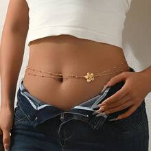 1pc Fashion Sexy Bohemian Style Luxury Double Layer Floral Waist Chain, Adjustable, Suitable For Daily Wear, Party, Dance, Beach, Bikini Body Accessory - Multicolor - View 1