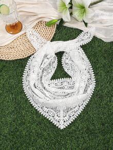 1pc Vintage Artistic Hollow Lace Crochet Triangular Headscarf With Delicate Tassel Trim, Breathable Tie-Up Hair Band, European And American Women's Small Town Travel Photography, French Style Wedding Bride Lazy Elegant Hair Accessory - Multicolor - View 4
