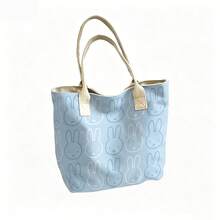 Miniso Miffy Rabbit Line Print Canvas Tote Bag Pink Handle Large Capacity Shoulder Handbag For School Shopping Daily Travel - White - View 4