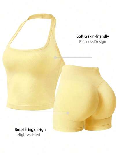 Women's Outdoor Sports Set: Tank Top + Shorts, Versatile For Daily Wear, Slimming Fit, Butt-Lifting, Lightweight And Sweat-Absorbing