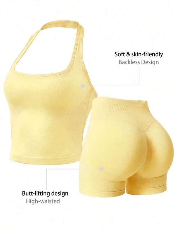 Women's Outdoor Sports Set: Tank Top + Shorts, Versatile For Daily Wear, Slimming Fit, Butt-Lifting, Lightweight And Sweat-Absorbing
