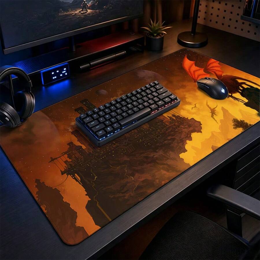Fantasy Floating Medieval Castle Dragon Starry Sky Extended Gaming Mouse Pad, Large Non-Slip Rubber Waterproof Keyboard Desk Mat, Suitable For PC Laptop Gaming Office Desktop Decoration - View 1