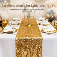eluckya 1/6/12Pack Gold Sequin Table Runner – Sparkling Sequined Fabric,  Christmas Table Runner, Suitable For Weddings, Parties, Room Decor, Valentine's Day, Centerpiece Decorations, Satin Silk Texture Tablecloth, Festive Home And Dining Room Decorations - 金色 - 查看 2