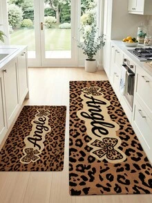 DAJIANG 1pc Pink Bow Leopard Print Rug, Kitchen Rug, Hallway Rug, Suitable For Bathroom, Kitchen, Outdoor, Bedroom, Living Room, Bedside, Decorative Rug, Machine Washable, Easy To Clean, Entryway Mat, Non-Slip Backing, Bedroom Decor Rug - Multicolor - View 4