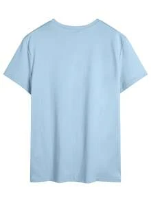 Summer Casual Versatile "NOT TODAY" Lazy Puppy Print Crew Neck Short Sleeve T-Shirt - Baby Blue - View 2