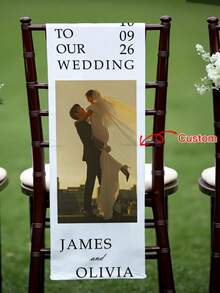 Custom Wedding Chair Decor Banner - Personalized Photo/Text, Suitable For Wedding Arch, Guest Chairs, Lawn, Garden, Living Room, Birthday Party, Made Of Durable Polyester Fabric, Exquisite Design - Multicolor - View 2