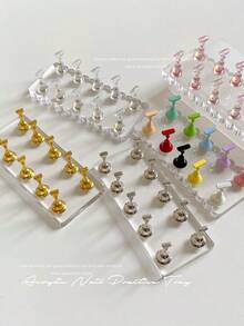 3D Resin Acrylic Rectangular Right-Angle Ripple Base Nail Art Display Stand With Aurora White, Purple, Pink, Champagne, Alloy Gold And White K Finger Holder Practice Tray Set, Korean-Japanese Style Floral Laser DIY For Home, Outdoor, Women, Mom, Sister, Wife, Girlfriend, Wedding, Nail Salon, Beauty Parlor, Valentine's Day - Multicolor - View 5