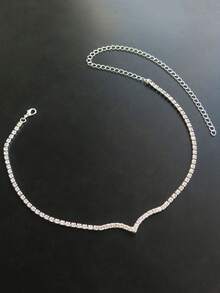 Exquisite Sparkling Rhinestone V-Shaped Necklace, Women's Jewelry Accessory For Banquet And Party - Silver - View 4
