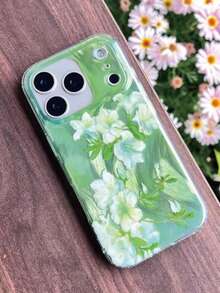 1pc Fresh Green Swirl Oil Painting White Azalea Flower Print Phone Case, Iridescent Semi-Transparent Anti-Yellow Shockproof Soft TPU Cover, Cottagecore Aesthetic Gift For Girls, Compatible With IPhone11,12,13,14,15,16,17,17 Pro,17 Pro Max - Multicolor - View 5