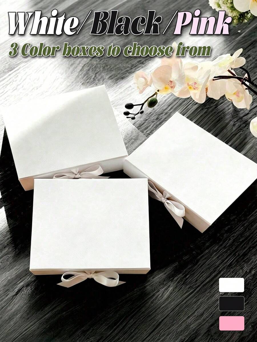 1pc Ribbon Gift Box, Foldable, Magnetic Closure, Wedding Gift Box, Bridesmaid Personalized Name Gift Box, Ribbon Gift Box With Lid, Can Be Paired With Bridesmaid Gift Box, Also Suitable For Birthday, Valentine's Day, Bridal Gift, Perfect Choice For Wedding, Birthday Or Any Occasion - Multicolor - View 1