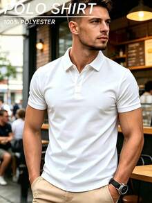 Kemeja Polo Pria Musim Panas Bahan Ringan | Atasan Berkerah Lengan Pendek Warna Polos Pas Badan, Cocok Untuk Sehari-hari, Bepergian, Kantor, Olahraga Ringan, dan Pakaian Pantai - Putih - View 11