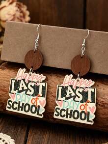 1 par de pendientes de madera vintage bohemios con letras creativas personalizadas, accesorios de moda para la temporada de graduación - Multicolor - Ver 5