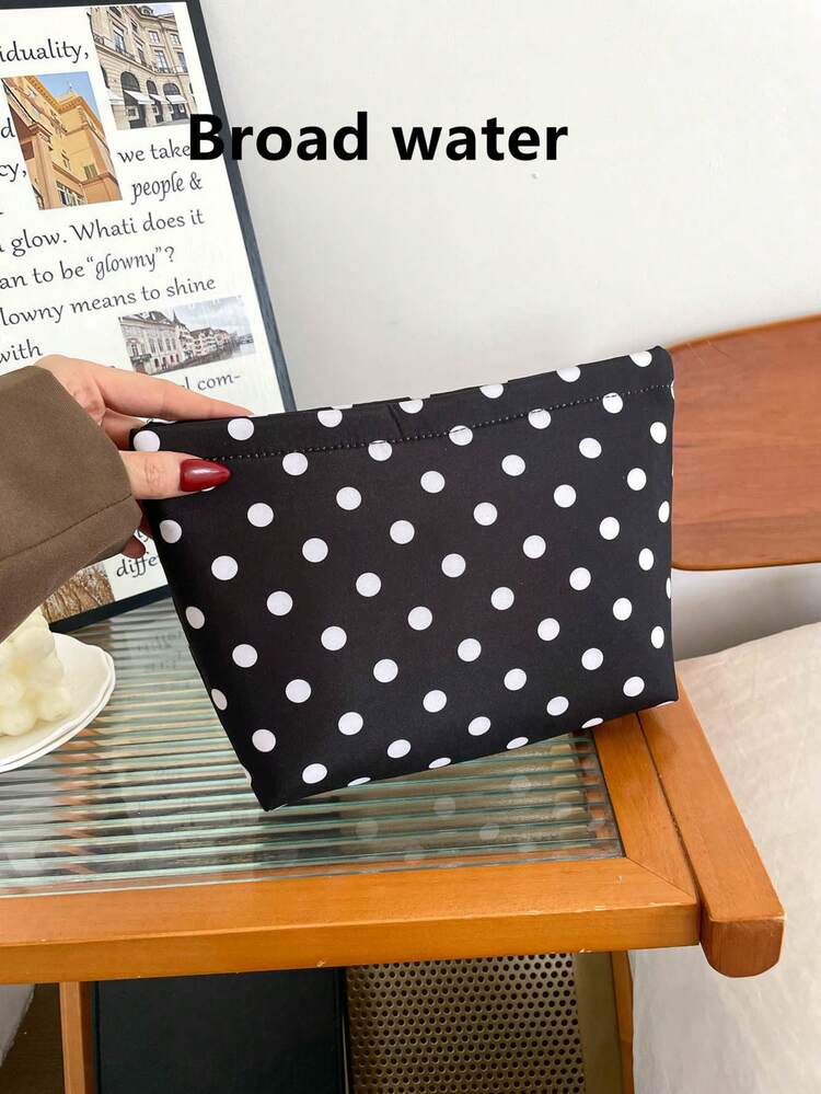 Fashionable Multi-Purpose Padded Makeup Bag Student Pencil Case Polka Dot Pattern Casual Handbag Small Pouch - Black - View 1