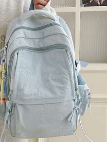 Pleated Backpack With Embroidered Slogan, Large Capacity School Bag, Japanese Style Girl Commuter Backpack - Multicolor - View 6