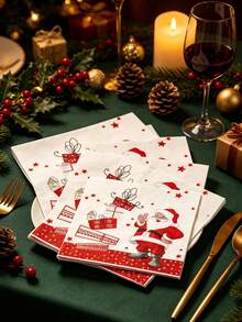 20pcs/1pc Santa Claus And Gift-Patterned Napkins-Convenient, Decorative Paper Napkins For Christmas Dining Tables; Suitable For Use In Homes, Restaurants, Hotels, And Cafes During Christmas And New Year's Celebrations. - One Size Fits All - View 4