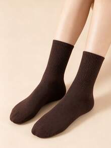 1/6 Pairs Unisex Solid Brown Maillard Color Comfortable High Elasticity Mid-Calf Socks, Suitable For Commuting, All-Season Wear, Sweat-Absorbent, Breathable - Brown - View 7