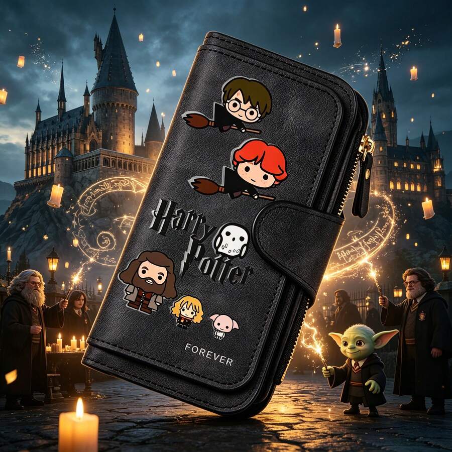 Warner Bros 1 pieza Nueva cartera de moda de la serie Harry Potter para mujer, plegable de gran capacidad de material PU, esencial para salidas diarias - A - Ver 1