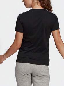 Adidas ESSENTIALS W 3s T Black American Retro Three Stripes Print Sport Crew Neck Short Sleeve T-Shirt For Women - Black - View 4