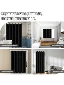 Cortinas para baño, resistente al moho y al agua, lavable, incluye 12 ganchos, apta para bañeras y cuartos de ducha, tamaño 180 cm x 180 cm (disponible en blanco y negro) - Negro - Ver 10