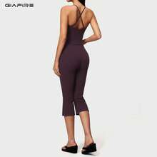GIAFIRE 女款緊身高彈力短版上衣與 7/8 長褲套裝，時尚短袖兩件式套裝，優雅風格，修身設計，適合運動穿著 - 紫色 - 查看 3