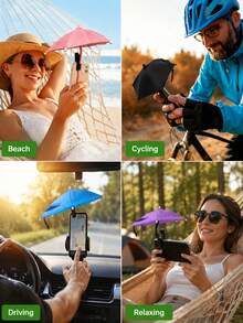 Outdoor Waterproof Anti-Glare Phone Sunshade Umbrella, Built-In Bracket, Mini Umbrella, Essential For Travel, Vacation Camping And Delivery Services - Multicolor - View 10