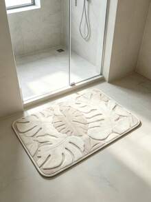 Cream Monstera Leaf Bathroom Rug, Minimalist Cream Style Non-Slip Bathroom Mat, Fluffy Soft Plush, Comfortable Foot Feel Faux Cashmere Soft Mat, Non-Slip Bottom, Versatile Soft Door Mat, Makeup Mat, Cozy Entryway Mat, Bathroom Bath Mat, Bathtub Mat, Home Bedroom, Window Sill Mat, Bedside Rug, Washing Machine Mat, Machine Washable. Note: There May Be Creases During Packaging And Shipping, The Product Is Printed With A White Bottom, Short Plush, Please Consider Carefully Before Purchasing. - Apricot - View 7