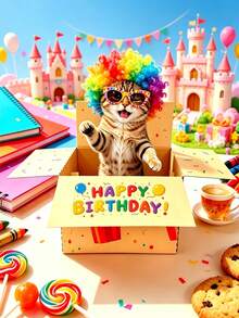 Humorous Funny Standing Cat 3D Birthday Card Gift Box, Birthday Gift For Her/Him, Birthday Decoration Box With Writing Space On Back, Funny Birthday Card, Perfect Birthday Gift For Family And Friends - Multicolor - View 3