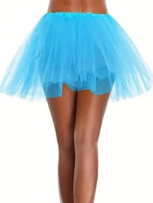 Women's Mesh Tutu Skirt, Elastic Waist Chiffon Short Slip Skirt, Princess Ballet Skirt, Underskirt, Bubble Skirt, Adult White Skirt, Autumn Women's Clothing - Blue - View 3
