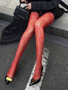 1雙JK性感彈性女款玫瑰藤蔓蕾絲魚網褲襪，適合夏季日常穿著與約會 - 彩色 - 查看 21